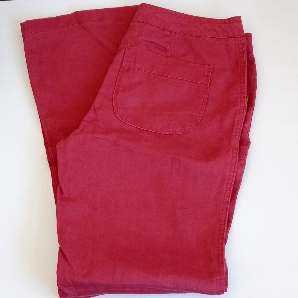 Cynthia Rowley Muted Red Casual 100% Linen Flair Boot Cut Leg Pants 6 - Picture 9 of 9